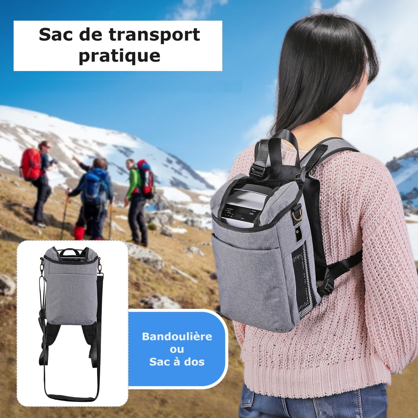 Concentrateur d'Oxygène Portable à Débit Pulsé Réglable jusqu'à 5L/min avec Batterie Intégrée et Sac de Transport