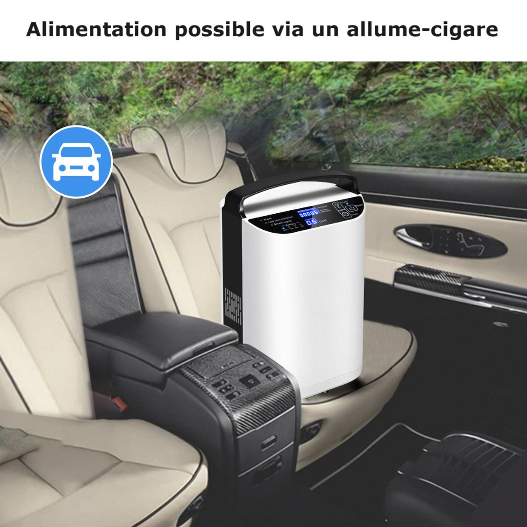 Concentrateur d'Oxygène Portable à Débit Pulsé Réglable jusqu'à 5L/min avec Batterie Intégrée et Sac de Transport