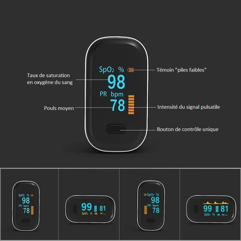 Oxymetre de Pouls Bluetooth Vibeat, saturometre de doigt professionnel avec  écran OLED, Mesure saturation en oxygene, fréquen