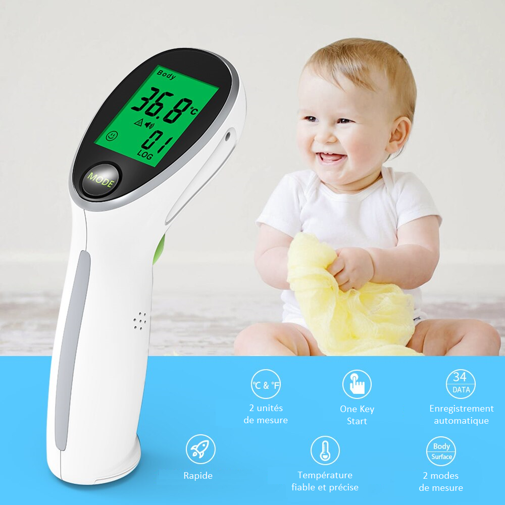 Thermomètre frontal pour adultes et enfants, thermomètre infrarouge sans  contact, thermomètre numérique pour bébé